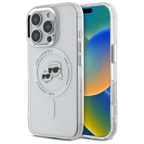 Karl Lagerfeld case iPhone 16 Pro Max 6,9" KLHMP16XHLSKCH Hard IML Metal Karl&Choupette Head MagSafe tok, fehér