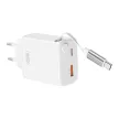 XO hálózati töltő CE31 1x USB 1x USB-C 30W, fehér with kihúzható USB-C kábel