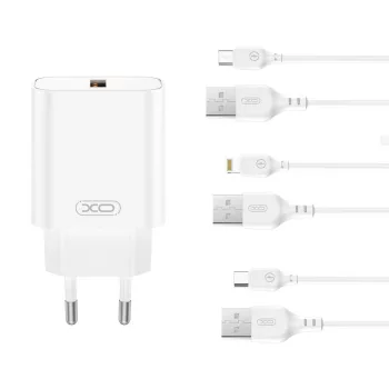   XO hálózati töltő CE33 QC 18W 1x USB, fehér + kábel Lightning