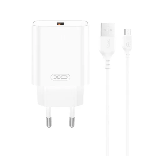XO hálózati töltő CE33 QC 18W 1x USB, fehér + kábel USB-C