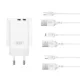 XO hálózati töltő CE34 2x USB 2,4A, fehér + USB-C kábel