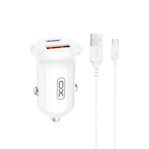 XO autós töltő CC69 PD 30W QC 1x USB 1x USB-C, fehér + kábel USB - USB-C