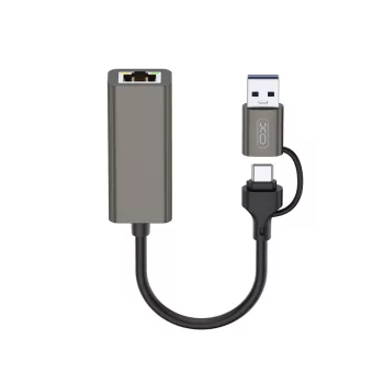 XO HUB018 2w1 USB-USB-C RJ45 szürke, USB-HUB