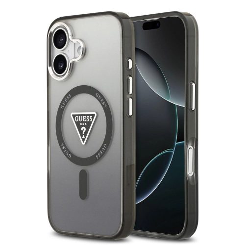 GUESS Magsafe IML Gradient Case With Print Triangle Logo & Metal Camera Buttons iPhone 17 tok, fekete