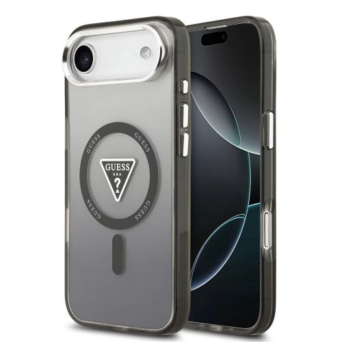 GUESS Magsafe IML Gradient Case With Print Triangle Logo & Metal Camera Buttons iPhone 17 Air tok, fekete