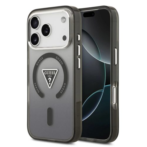 GUESS Magsafe IML Gradient Case With Print Triangle Logo & Metal Camera Buttons iPhone 17 Pro tok, fekete