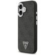 Guess Case Magsafe 4G PU Leather Case Triangle Logo And tok, szürke Metal Camera Frame iPhone 17 tok, fekete