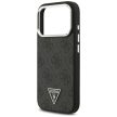 Guess Case Magsafe 4G PU Leather Case Triangle Logo And tok, szürke Metal Camera Frame iPhone 17 Pro tok, fekete