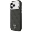 Guess Case Magsafe 4G PU Leather Case Triangle Logo And tok, szürke Metal Camera Frame iPhone 17 Pro Max tok, fekete