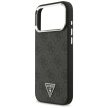 Guess Case Magsafe 4G PU Leather Case Triangle Logo And tok, szürke Metal Camera Frame iPhone 17 Pro Max tok, fekete