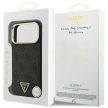 Guess Case Magsafe 4G PU Leather Case Triangle Logo Gold Metal Camera Frame iPhone 17 Pro Max tok, fekete