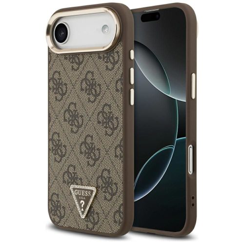 Guess Case Magsafe 4G PU Leather Case Triangle Logo Gold Metal Camera Frame iPhone 17 Air tok, fekete