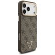 Guess Case Magsafe 4G PU Leather Case Triangle Logo Gold Metal Camera Frame iPhone 17 Pro Max tok, barna