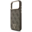 Guess Case Magsafe 4G PU Leather Case Triangle Logo Gold Metal Camera Frame iPhone 17 Pro Max tok, barna