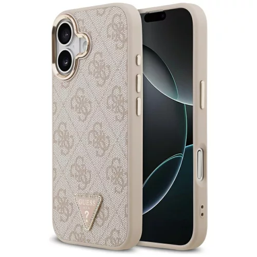 Guess Case Magsafe 4G PU Leather Case Triangle Logo Gold Metal Camera Frame iPhone 17 tok, rózsaszín
