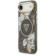 Guess Case Magsafe IML Case Glitter Flowers And Triangle Metal Camera Frame And Buttons iPhone 17 Air tok, fekete