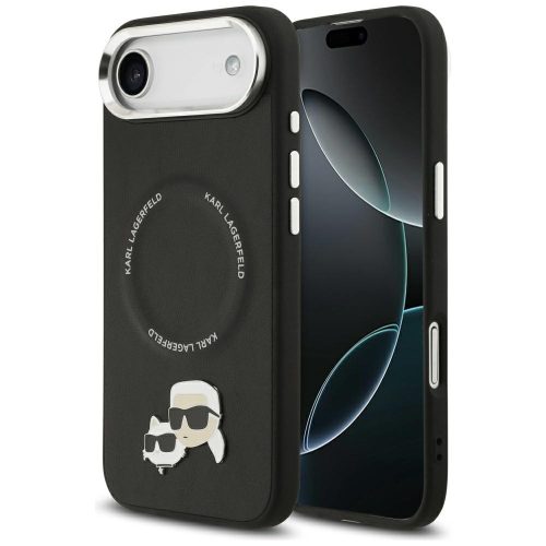 Karl Lagerfeld Magsafe PU case with Karl&Choupette heads pins logo and metal camera buttons iPhone 17 Air tok, fekete