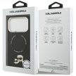 Karl Lagerfeld case Magsafe PU case Karl&Choupette heads pins logo and metal camera buttons iPhone 17 Pro tok, fekete