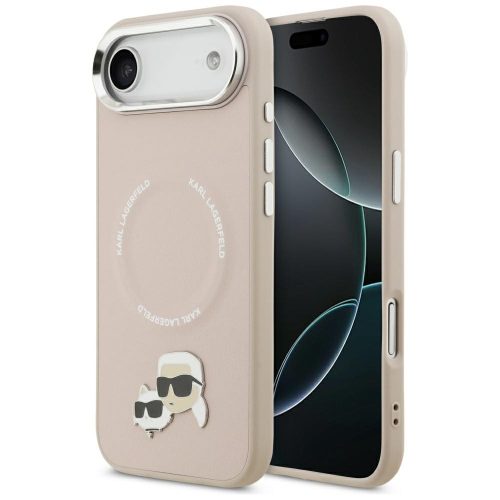 Karl Lagerfeld case Magsafe PU case Karl&Choupette heads pins logo and metal camera buttons iPhone 17 Air tok, bézs