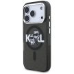 Karl Lagerfeld case Magsafe IML glitter case metal camera frame and buttons Karl and Choupette sketch logo iPhone 17 Pro tok, átlátszó