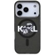 Karl Lagerfeld case Magsafe IML glitter case metal camera frame and buttons Karl and Choupette sketch logo iPhone 17 Pro tok, átlátszó