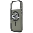 Karl Lagerfeld case Magsafe IML glitter case metal camera frame and buttons Karl and Choupette sketch logo iPhone 17 Pro Max tok, átlátszó