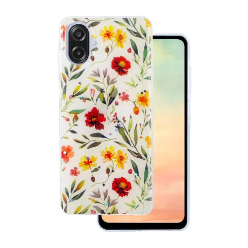 Glow Glam case Samsung Galaxy A07 4G tok, fehér tok, virágmintás, színes