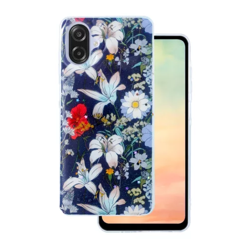 Glow Glam case Samsung Galaxy A07 4G tok, kék virágmintás, színes