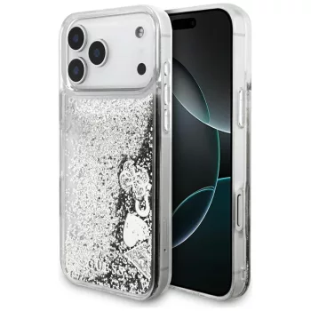 Guess Liq. Glitter Charms case iPhone 17 Pro Max tok, ezüst