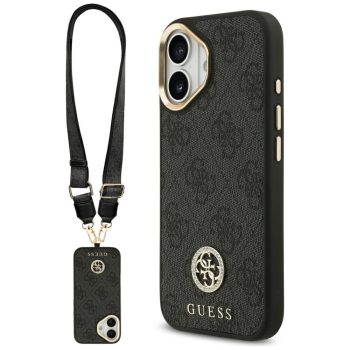   GUESS case IPHONE 17 MagSafe GUHMP17SP4G4DCSK (PU W/ Strass Logo & Big Strap Metal Buttons) tok, fekete