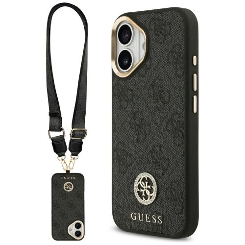 GUESS case IPHONE 17 MagSafe GUHMP17SP4G4DCSK (PU W/ Strass Logo & Big Strap Metal Buttons) tok, fekete