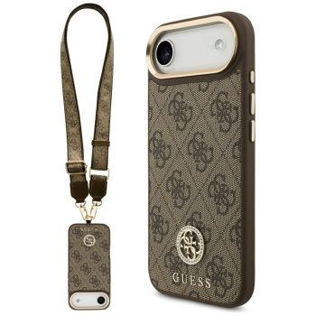   GUESS case IPHONE 17 Air MagSafe GUHMP17MP4G4DCSW (PU W/ Strass Logo & Big Strap Metal Buttons) tok, barna