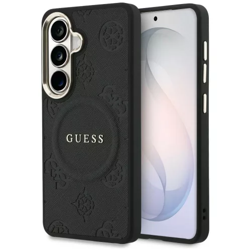 Guess Saffiano Peony Embossed Ring MagSafe Samsung Galaxy S26 tok, fekete