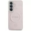 Guess Saffiano Peony Embossed Ring MagSafe Samsung Galaxy S26 tok, rózsaszín