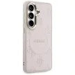 Guess Saffiano Peony Embossed Ring MagSafe Samsung Galaxy S26 tok, rózsaszín
