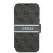 Guess iPhone 13 Pro Max 4G Printed Stripe (GUBKP13X4GDGR) oldalra nyíló tok, szürke