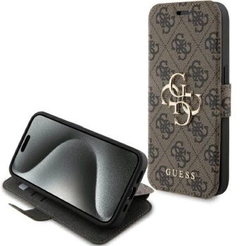   Guess GUBKP15L4GMGBR 4G Metal Logo iPhone 15 Pro 6.1" oldalra nyíló tok, barna