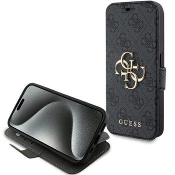   Guess GUBKP15L4GMGGR 4G Metal Logo iPhone 15 Pro 6.1", oldalra nyíló tok, szürke