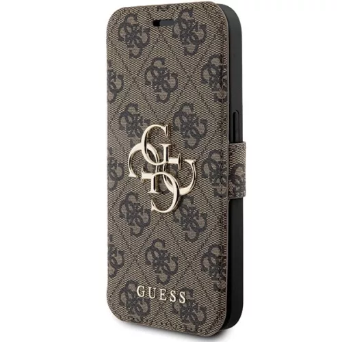 Guess GUBKP15X4GMGBR 4G Metal Logo iPhone 15 Pro Max 6.7", oldalra nyíló tok, barna