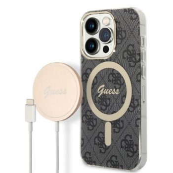   Guess iPhone 14 Pro 4G Print MagSafe (GUBPP14LH4EACSK) hátlap, tok és Magsafe vezeték nélküli wireless töltő, fekete