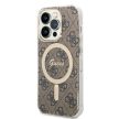 Guess iPhone 14 Pro 4G Print MagSafe (GUBPP14LH4EACSW) hátlap, tok és Magsafe vezeték nélküli wireless töltő, barna