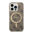 Guess iPhone 14 Pro 4G Print MagSafe (GUBPP14LH4EACSW) hátlap, tok és Magsafe vezeték nélküli wireless töltő, barna