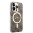 Guess iPhone 14 Pro 4G Print MagSafe (GUBPP14LH4EACSW) hátlap, tok és Magsafe vezeték nélküli wireless töltő, barna