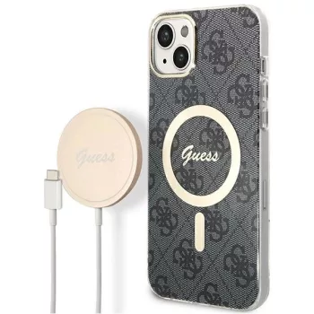   Guess Szett GUBPP14MH4EACSK Tok + Magsafe töltő iPhone 14 Plus 6.7" hátlap, 4G Print, fekete
