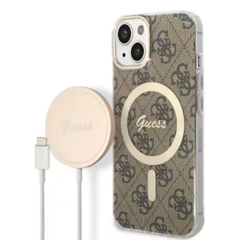   Guess Szett GUBPP14MH4EACSW Tok + Magsafe töltő iPhone 14 Plus 6.7" hátlap, 4G Print, barna
