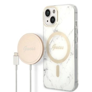   Guess Szett GUBPP14MHMEACSH Tok + Magsafe töltő iPhone 14 Plus 6.7" hátlap, Marble, fehér