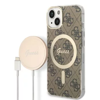   Guess iPhone 14 4G Print MagSafe (GUBPP14SH4EACSW) hátlap, tok és Magsafe vezeték nélküli wireless töltő, barna