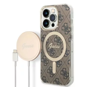   Guess Szett GUBPP14XH4EACSW Tok + Magsafe töltő iPhone 14 Pro Max 6.7" hátlap, 4G Print, barna