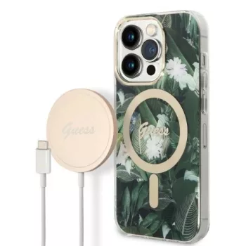   Guess Szett GUBPP14XHJEACSA Tok + Magsafe töltő iPhone 14 Pro Max 6.7" hátlap, Jungle, zöld