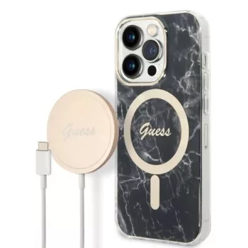   Guess Szett GUBPP14XHMEACSK Tok + Magsafe töltő iPhone 14 Pro Max 6.7" hátlap, Marble, fekete